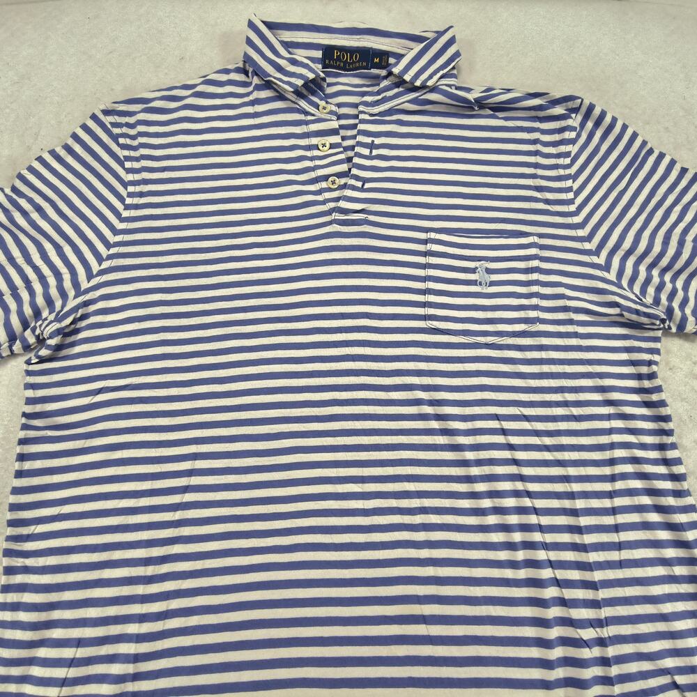 Polo Ralph Lauren Short Sleeve Collared Polo Shirt Mens Size Medium M Blue White